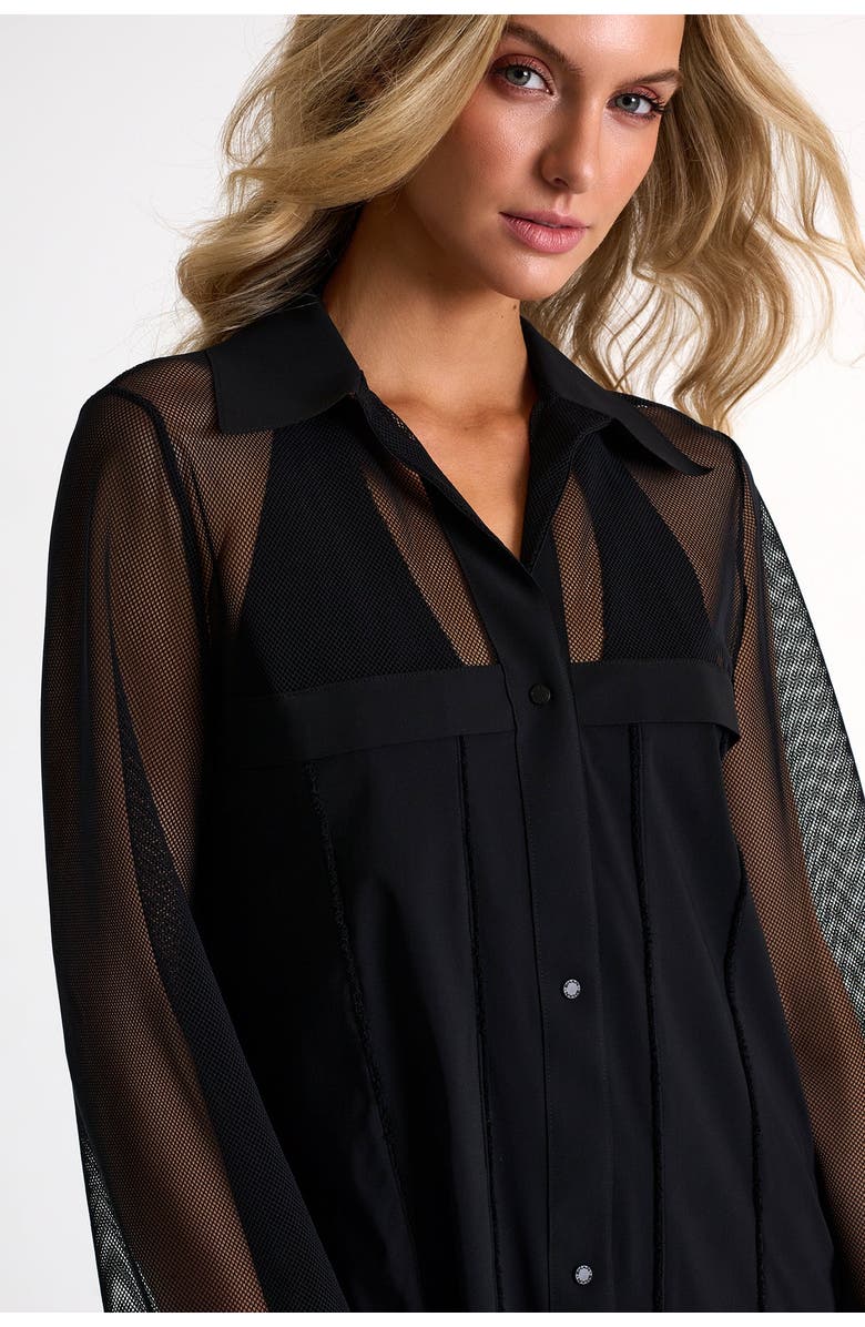 SHAN Grid Mesh Beach Shirt-Dress, Alternate, color, Black
