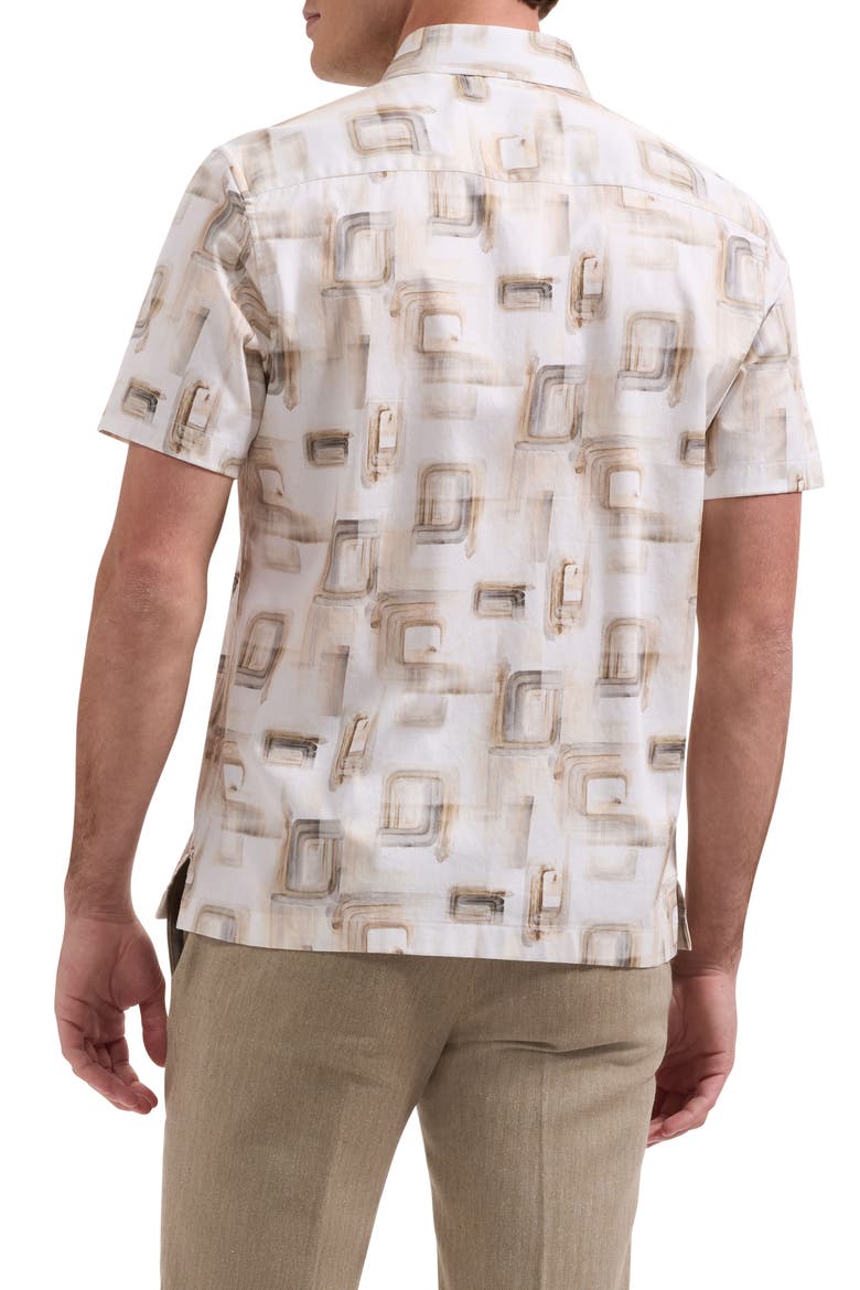 Vero Shaped Fit Abstract Print Short Sleeve Stretch Cotton Button-Up Shirt, Alternate, color, DESERT
