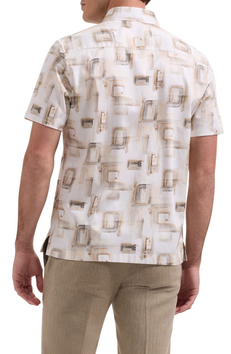 Bugatchi Vero Shaped Fit Abstract Print Short Sleeve Stretch Cotton Button-Up Shirt, Alternate, color, Desert