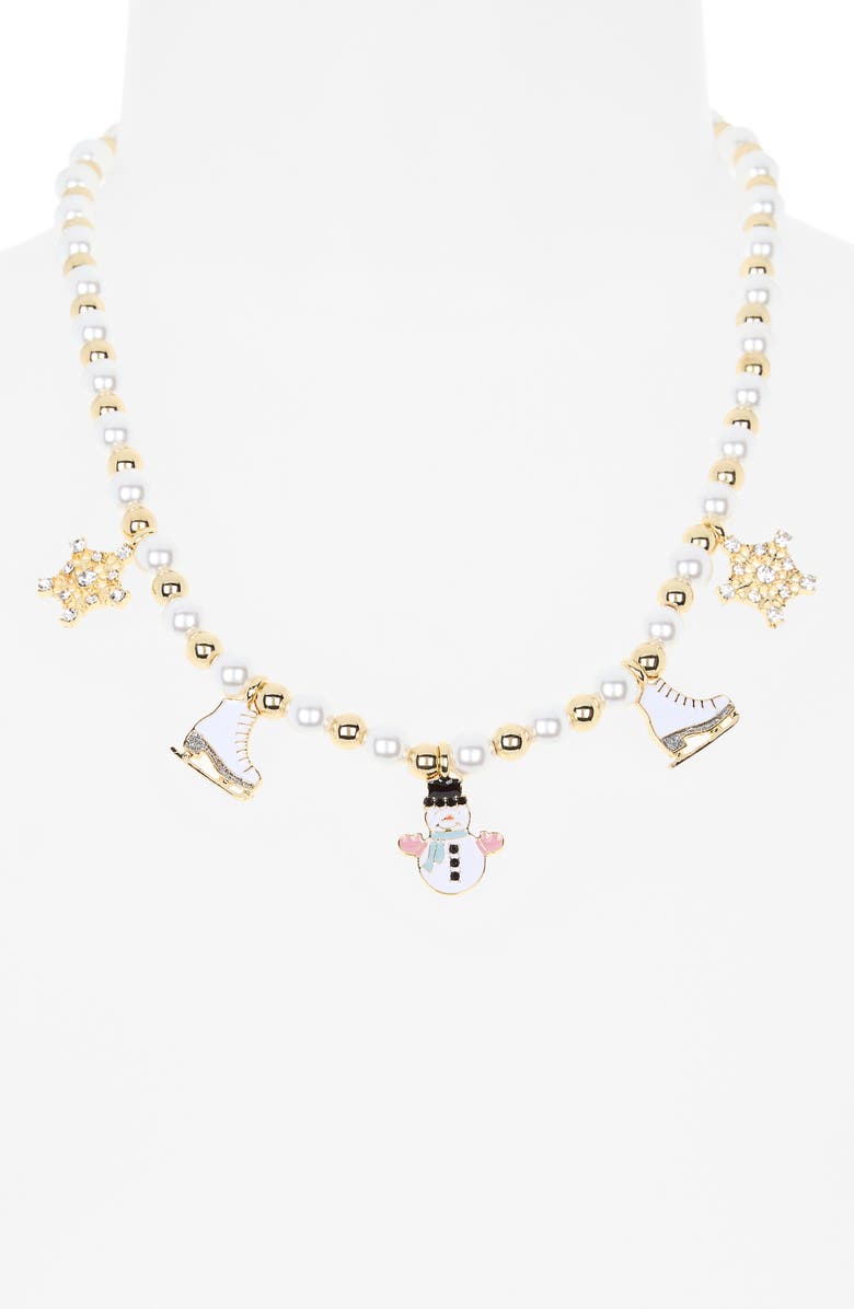 BaubleBar Snowman Pearl Charm Necklace, Alternate, color, White