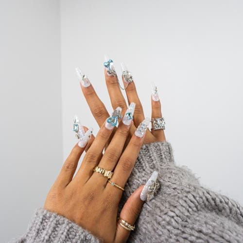 3h Nails Crystal Blue Glam Luxuryhand Made Press On Nails