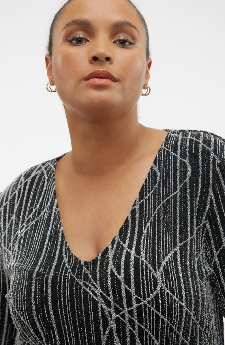 VERO MODA CURVE Metallic Long Sleeve Body-Con Cocktail Dress, Alternate, color, 