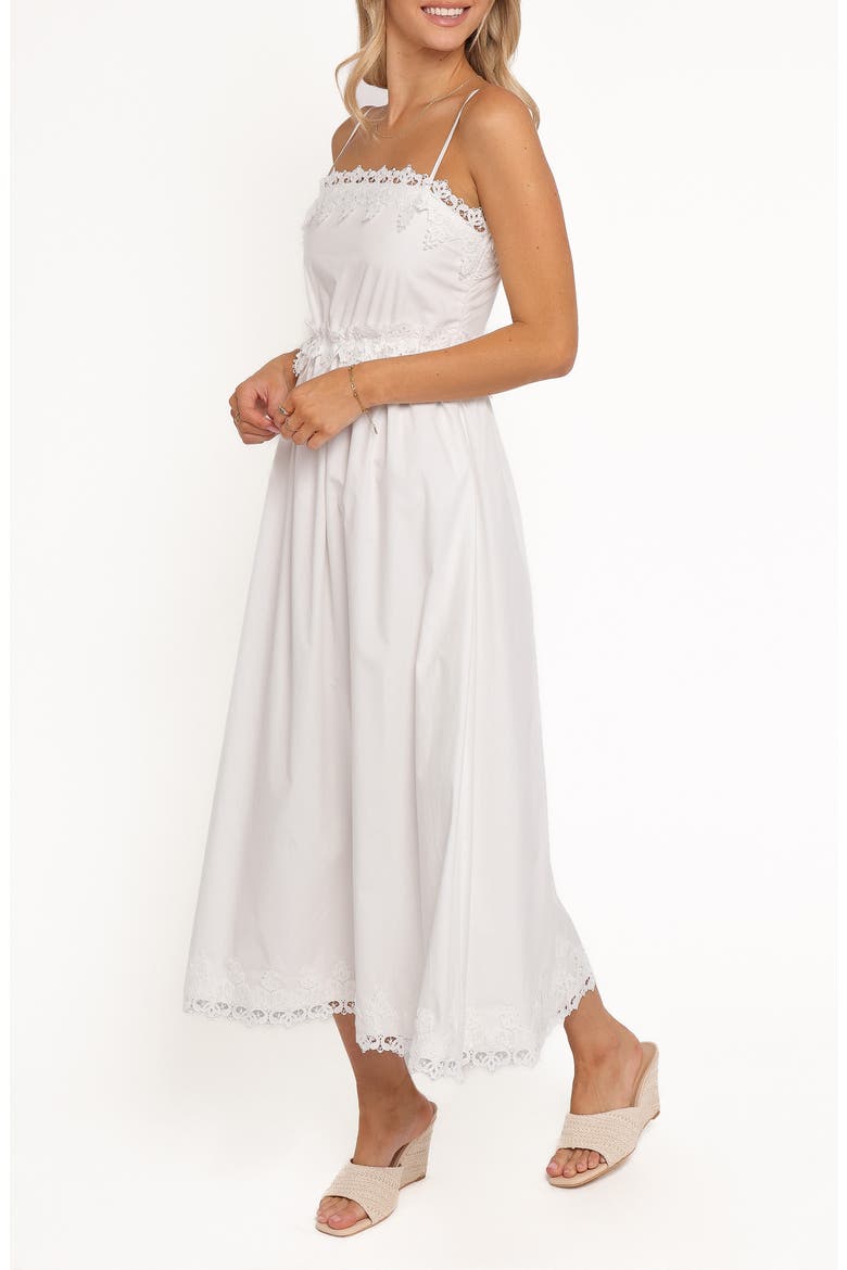 Kiana Lace Trim Cotton Midi Dress, Alternate, color, WHITE