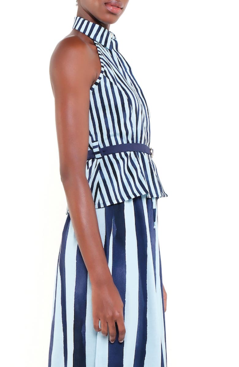 The Lulo Project The Horizon Stripe Belted Linen Blend Halter Top, Alternate, color,