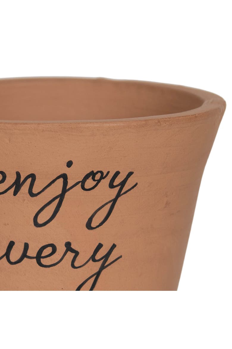 "Enjoy Every Moment" Cursive Terracotta Planter Pot 5.25", Alternate, color, Brown