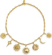 MELANIA CLARA 18k Gold Plated Cubic Zirconia Multicharm Solar Necklace