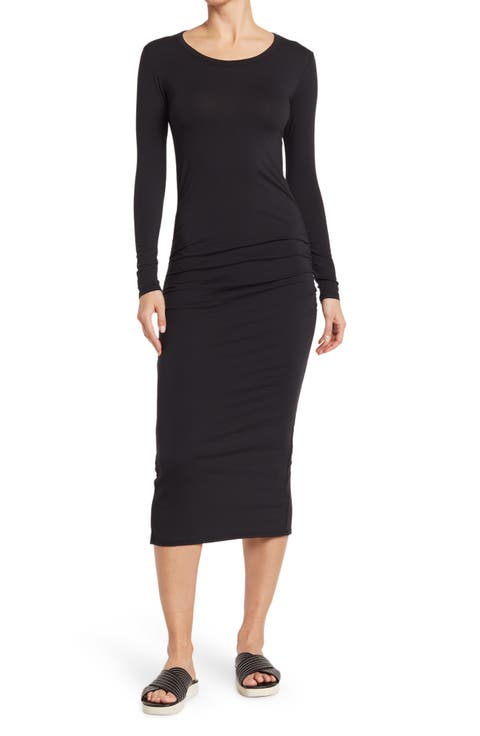 Long Sleeve Ruched Midi Dress