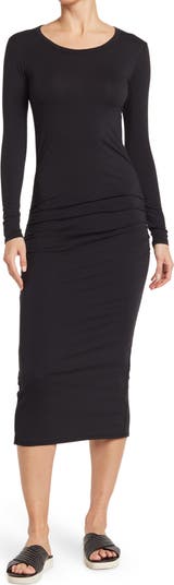 Long Sleeve Ruched Midi Dress