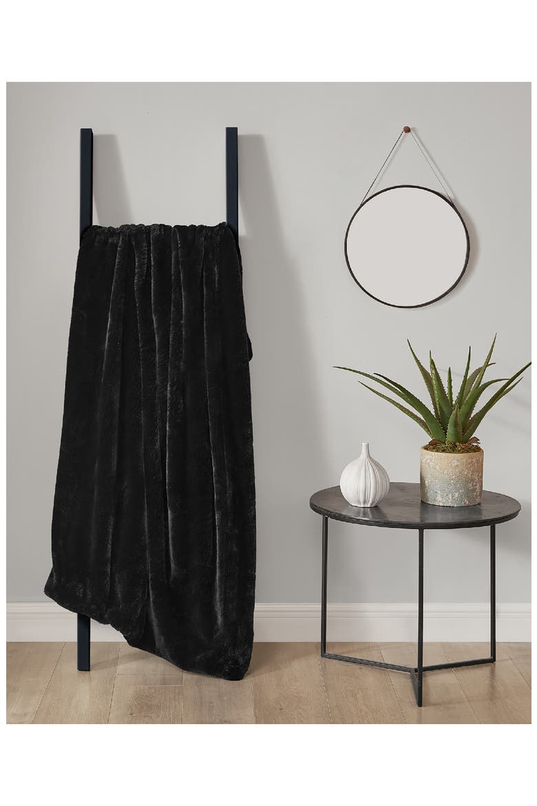 Faux Fur Throw, Alternate, color, BLACK