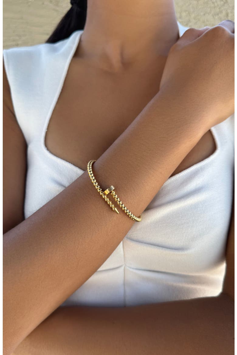 18K Gold Plated Nail Textured Hinged Bracelet, Alternate, color, GOLD