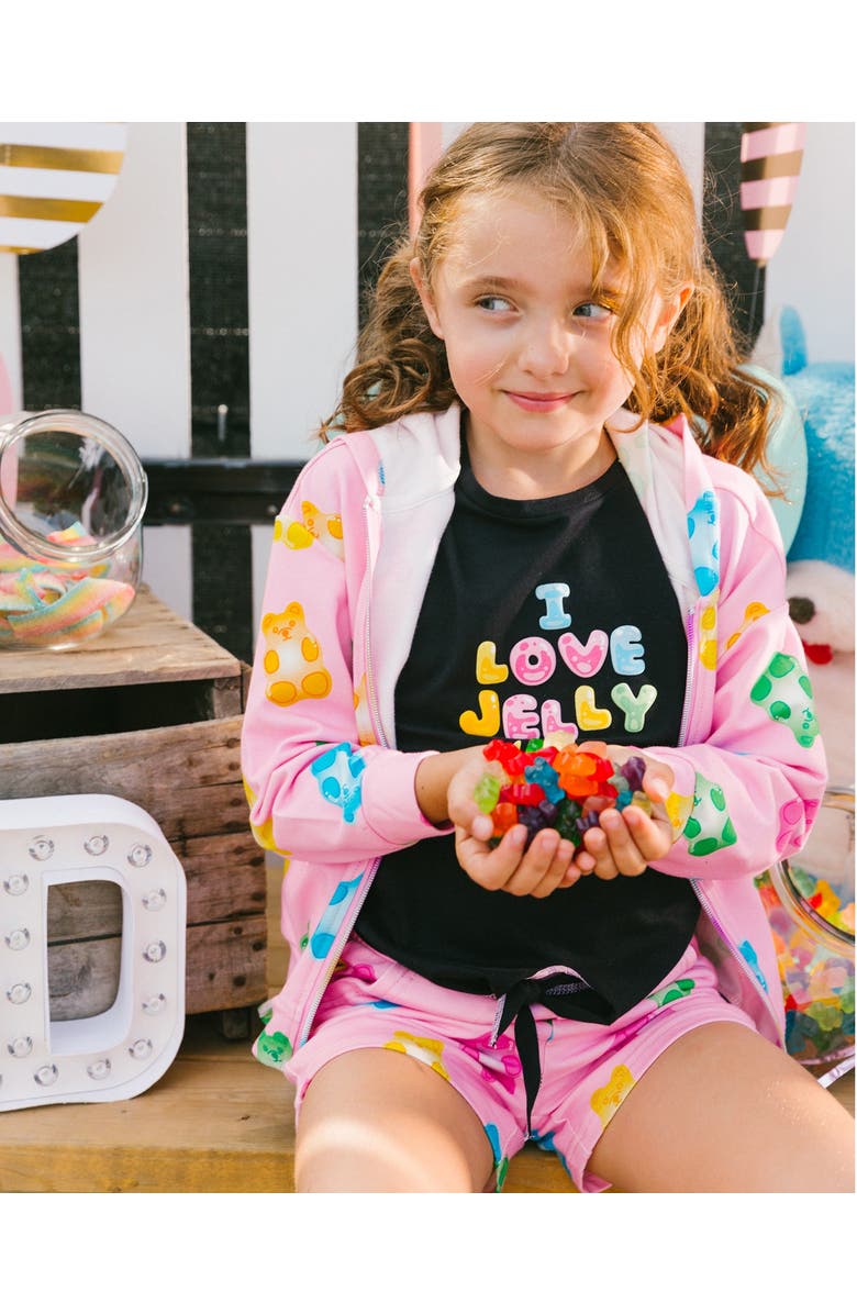 Deux par Deux Girl's Printed French Terry Short Pink Multicolored Gummies, Alternate, color,