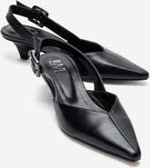 Forever & Always Shoes Dioris Leather Slingback Kitten Heel Pump