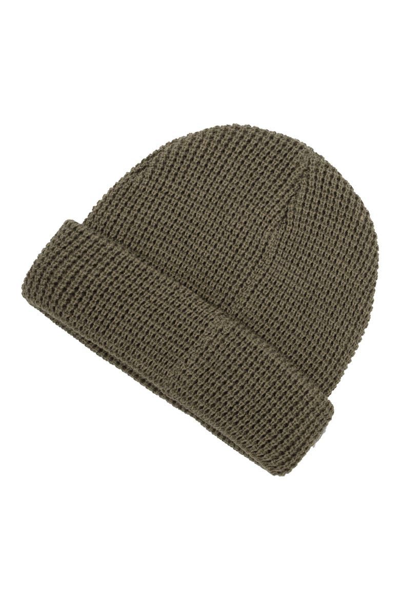 Patch Waffle Knit Beanie, Alternate, color, DARK OLIVE
