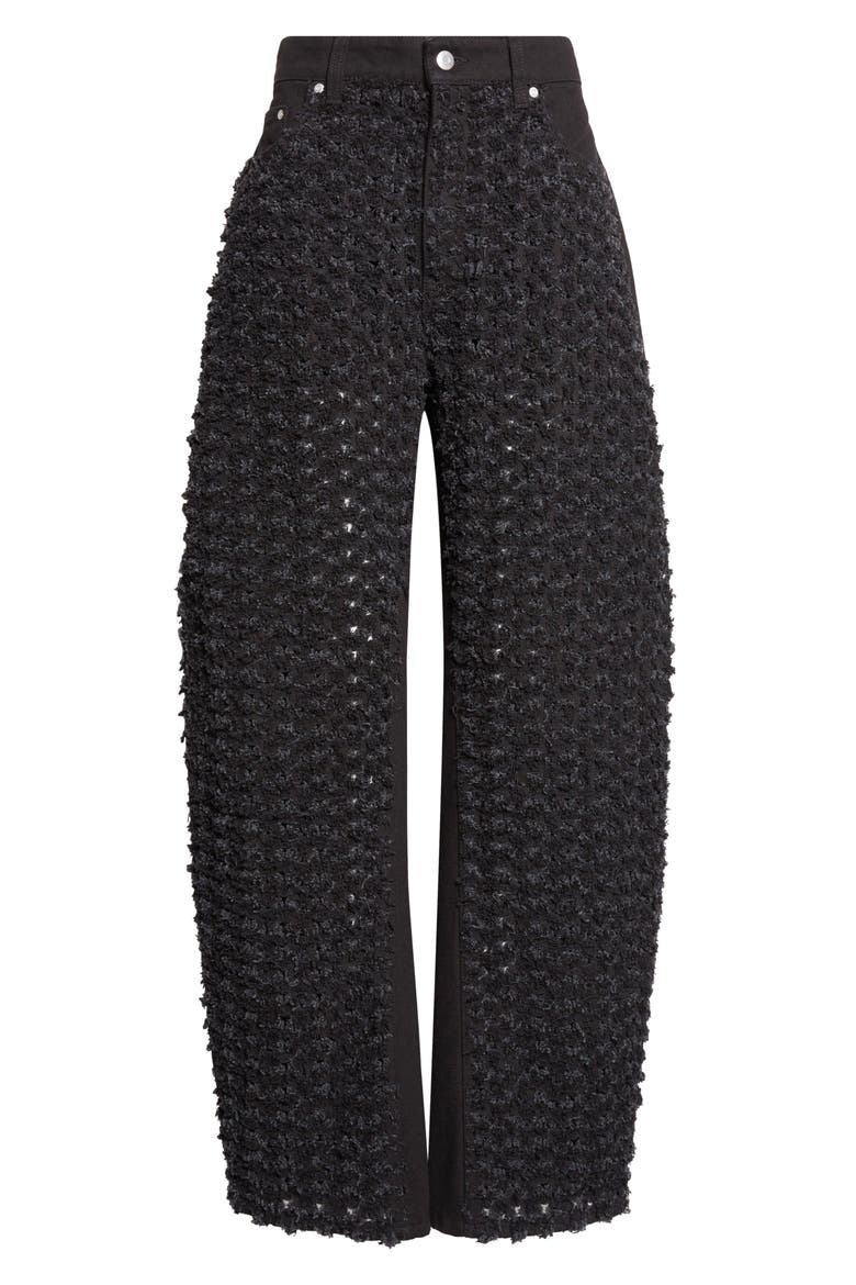 Relaxed Laser Bouclé Barrel Leg Jeans, Alternate, color, BLACK