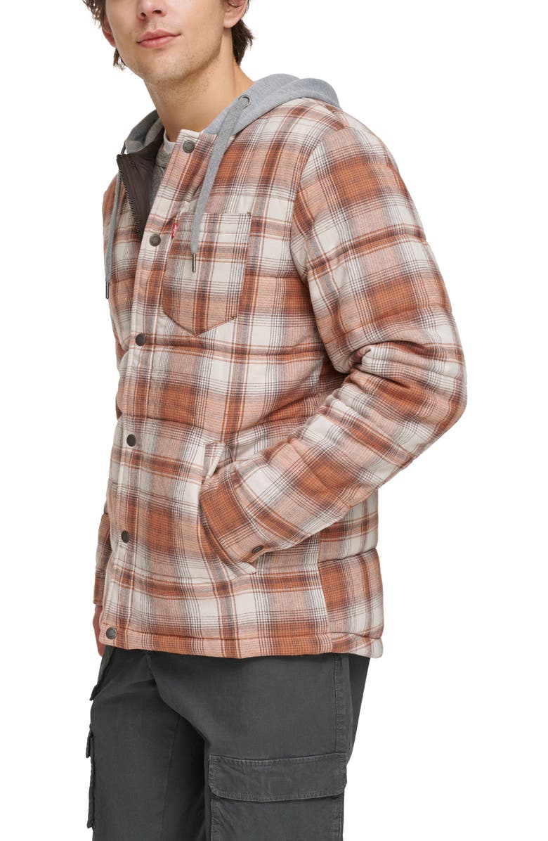 Levi's<sup>®</sup> Quilted Plaid Hooded Shacket, Alternate, color, Ombre Plaid