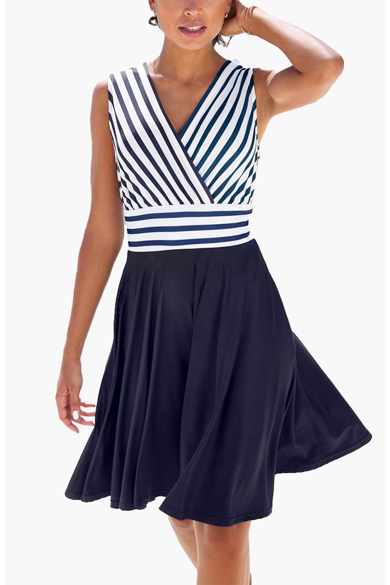Sleeveless Wrap Look Dress, Main, color, Navy Multi