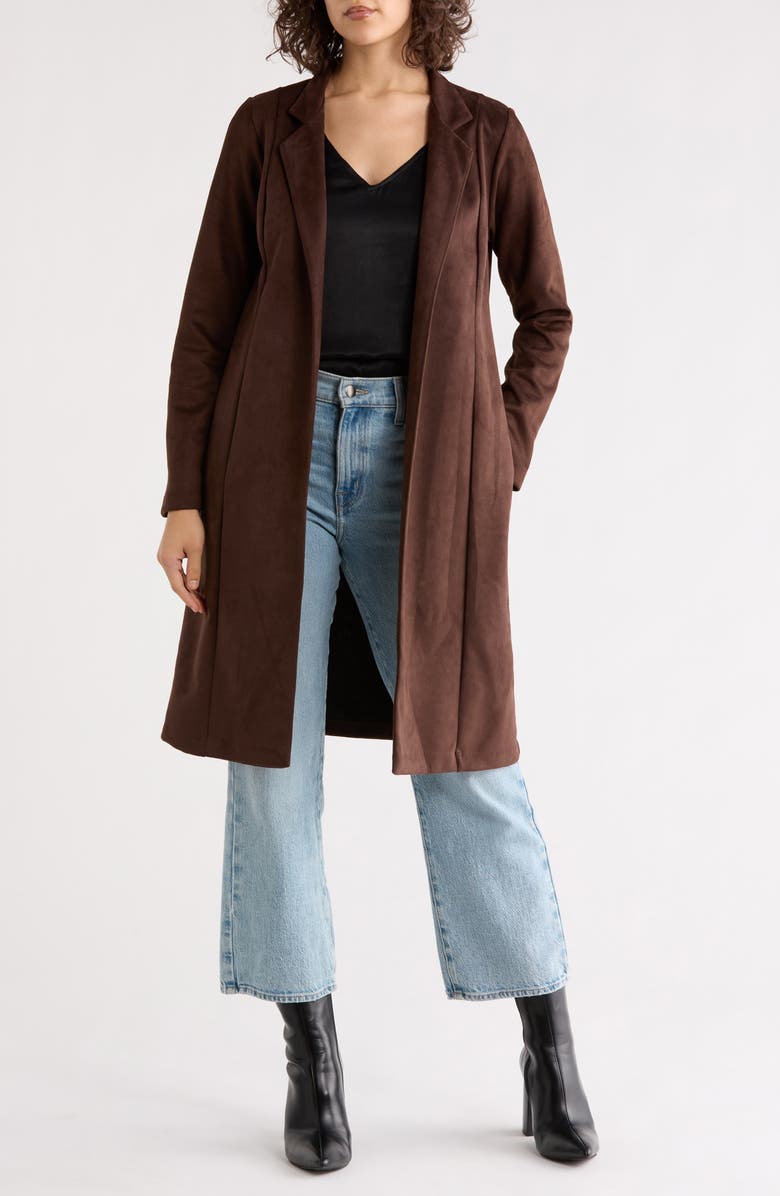 Renee C Faux Suede Longline Coat, Main, color, Chocolate