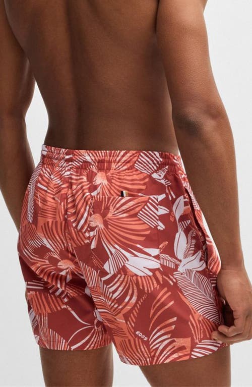Hugo Boss Boss Piranha Floral Swim Trunks In Bright Orange