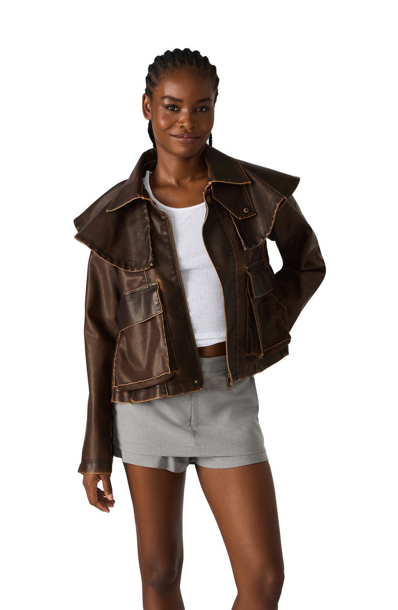 Steve Madden Vavara Faux Leather Jacket, Alternate, color, Chocolate
