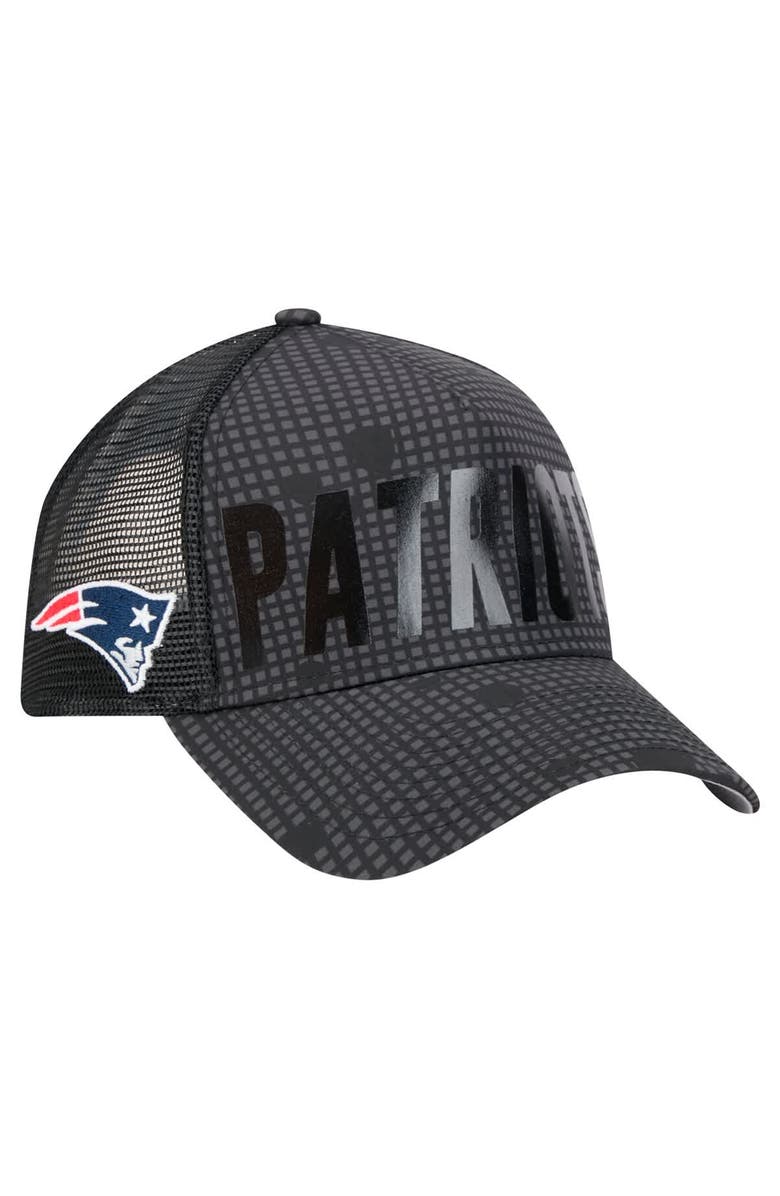 New Era Men's New Era Black New England Patriots Midnight Ink Tonal Text A-Frame Trucker 9FORTY Adjustable Hat, Main, color, Black
