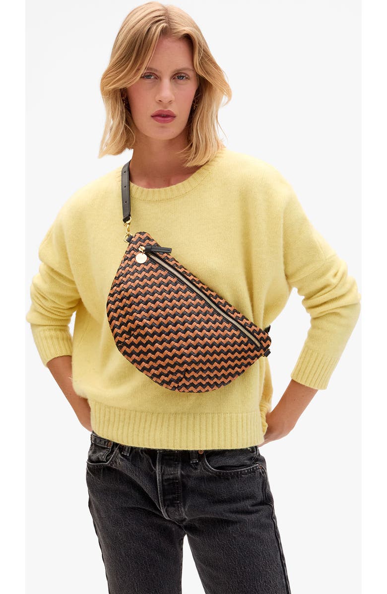 Clare V. Grande Woven Leather Belt Bag, Alternate, color, Black/ Natural