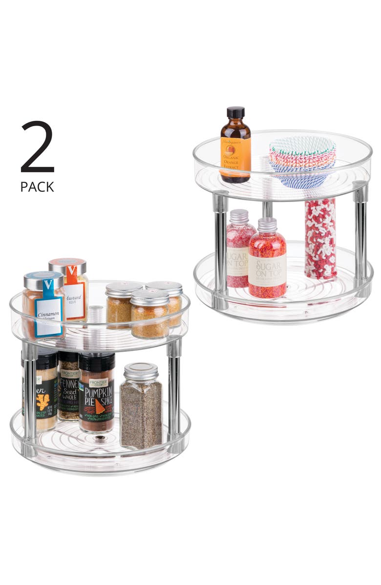 iDesign 9-Inch Plastic 2-Tier Lazy Susan - Set of 2 - Clear/Chrome, Alternate, color, Clear