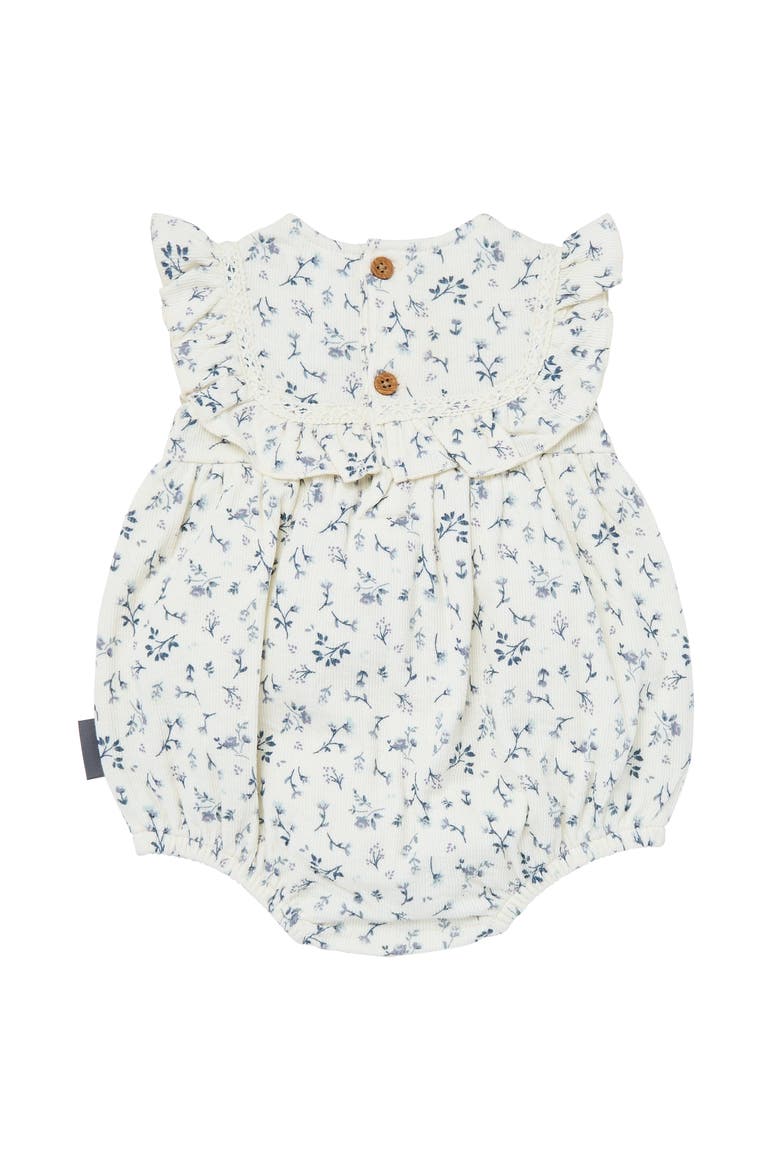 Ruffle Bubble Romper, Alternate, color, Ivory Blue Ditsy