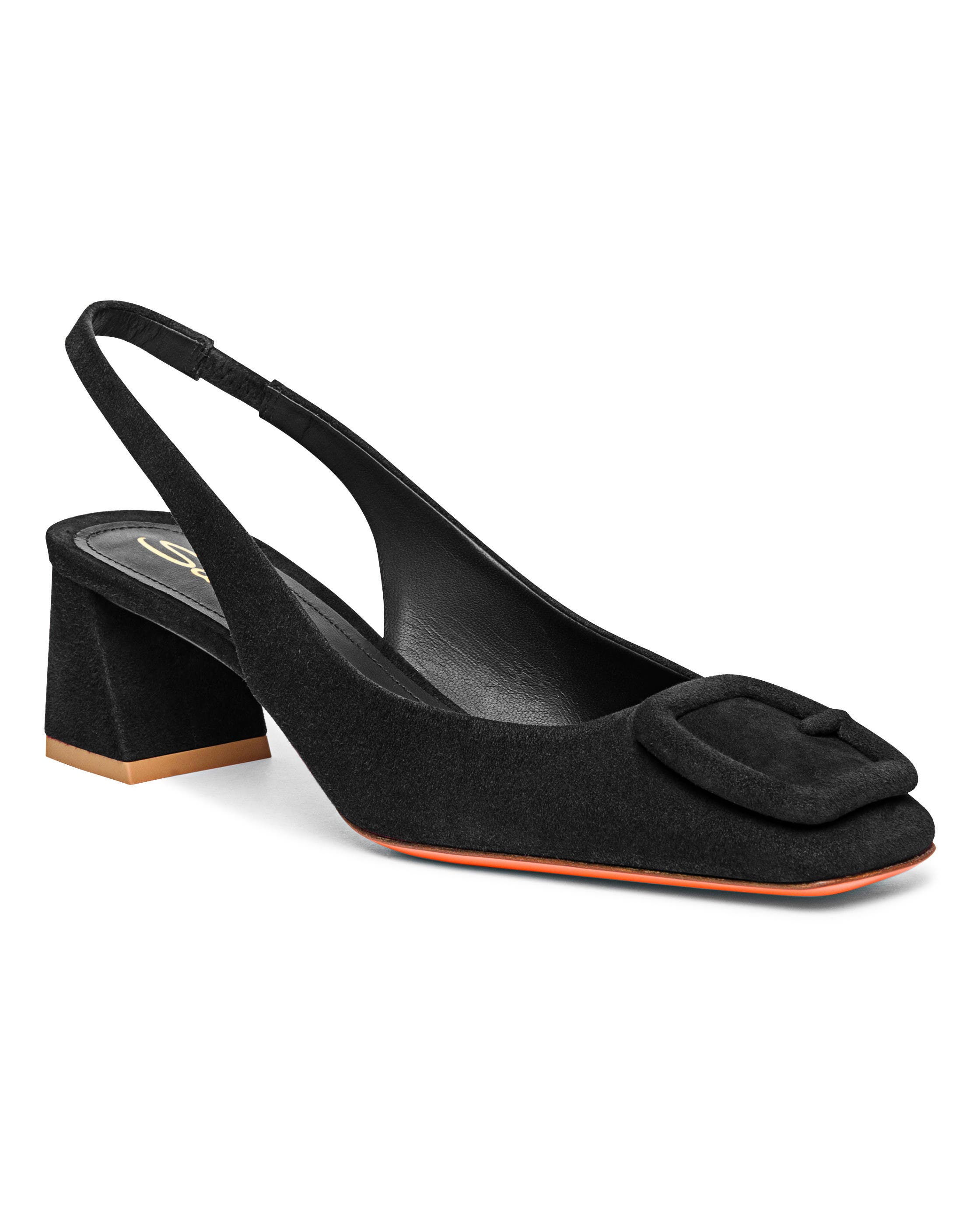 Santoni Women
s Lemon Suede Sling Back, Alternate, color, Black