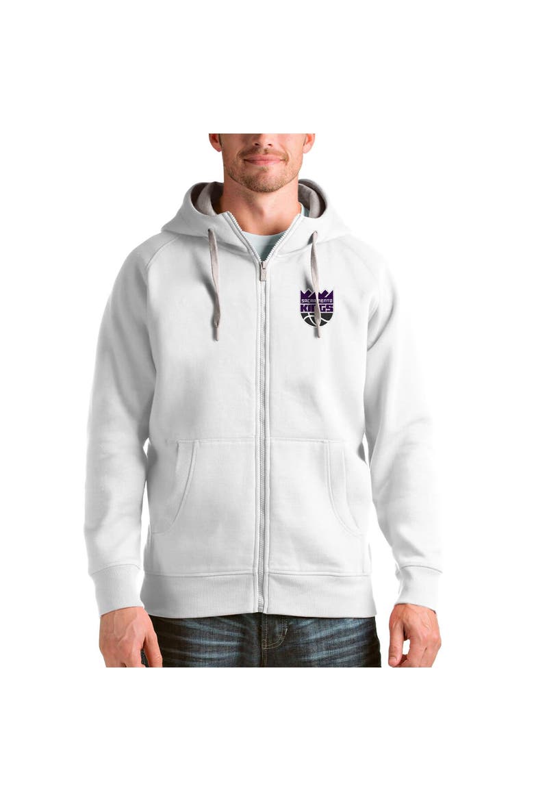 Men's Antigua White Sacramento Kings Logo Victory Full-Zip Hoodie, Main, color, White