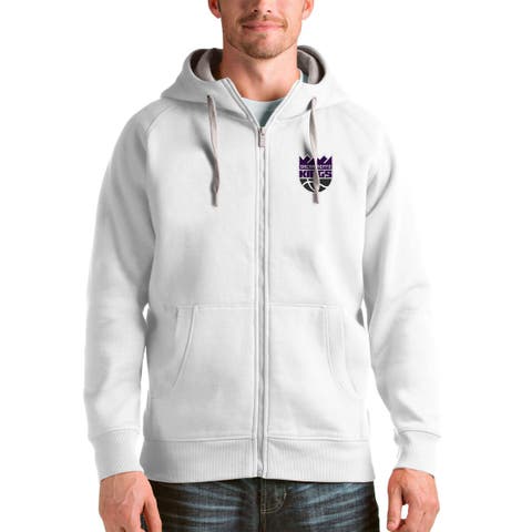 Men's Antigua White Sacramento Kings Logo Victory Full-Zip Hoodie