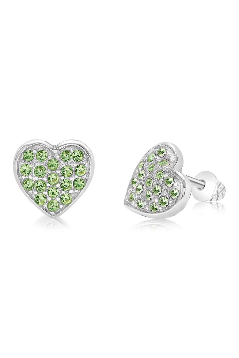 Kids' Screw Back Crystal Heart Stud Earrings, Main, color, PERIDOT