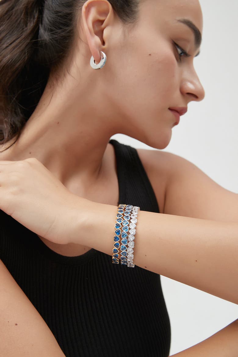 Heart Shaped Cubic Zirconia Cuff Bracelet Set, Alternate, color, Silver