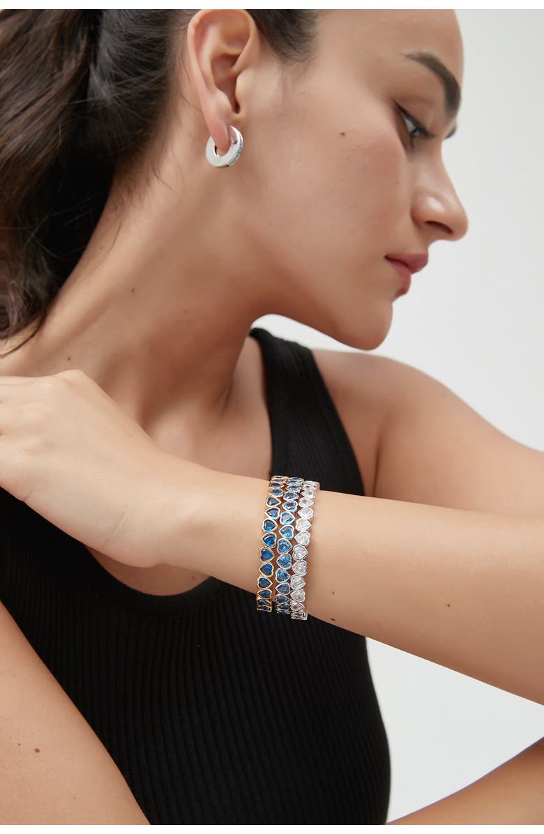 Classicharms Heart Shaped Cubic Zirconia Cuff Bracelet Set, Alternate, color, Silver
