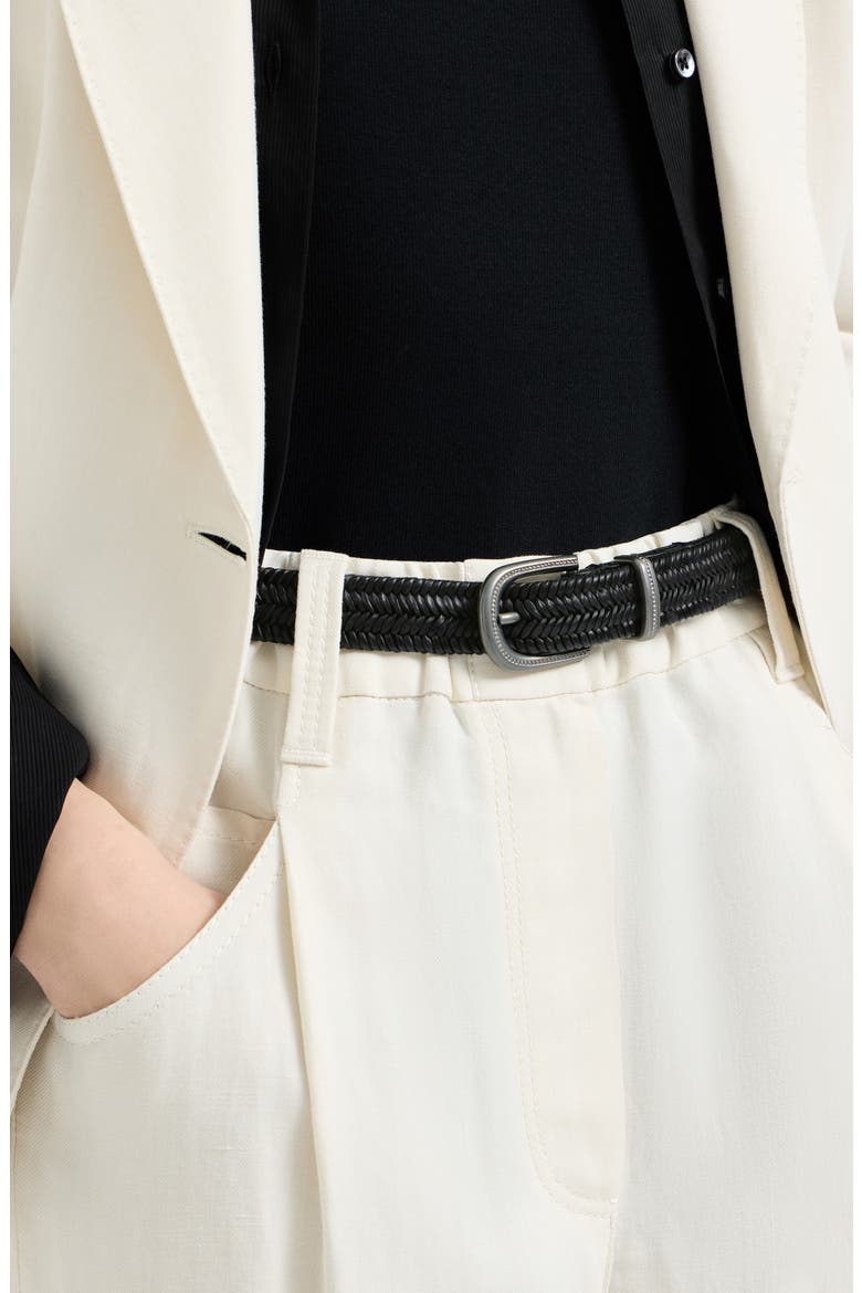 Stretch braided leather belt, Alternate, color, Black
