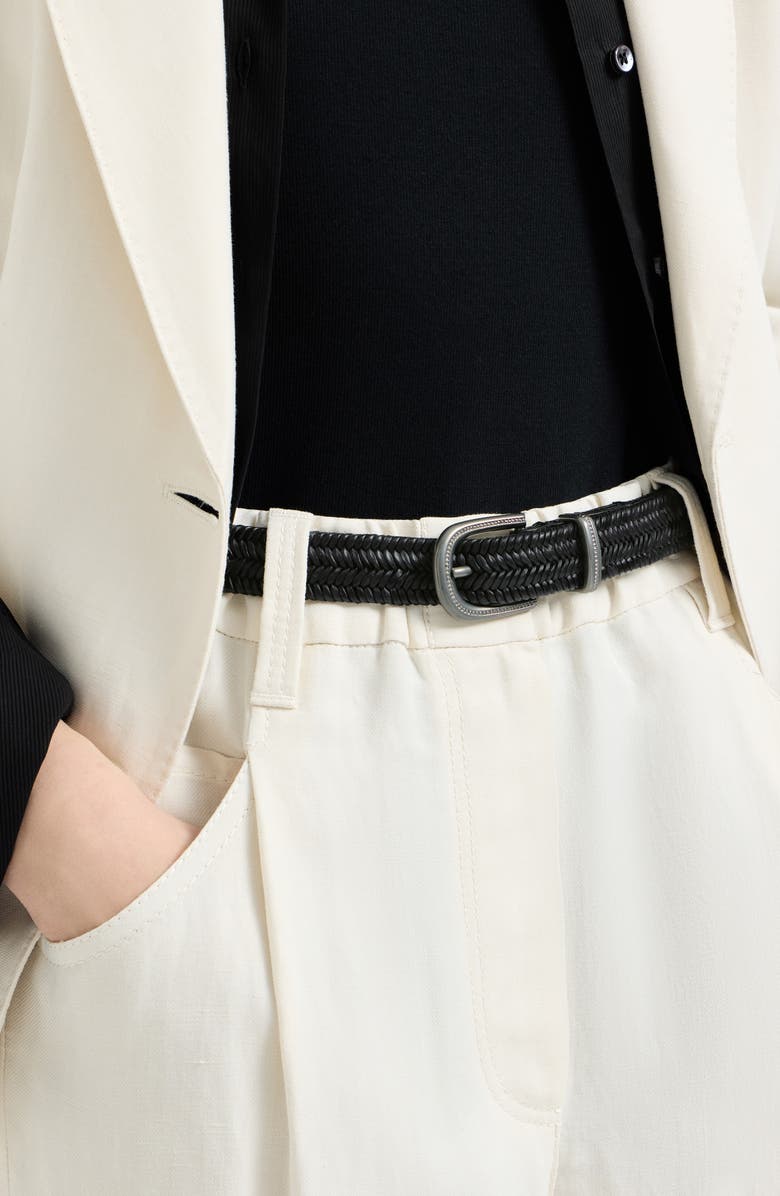 Brunello Cucinelli Stretch braided leather belt, Alternate, color, Black