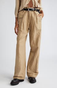 R13 Pleated Wide Leg Linen Blend Trousers