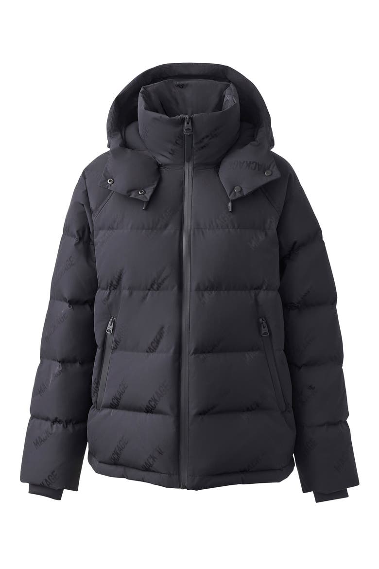 Edana City MG Logo Jacquard 800 Fill Power Down Puffer Coat with Removable Hood, Alternate, color, BLACK