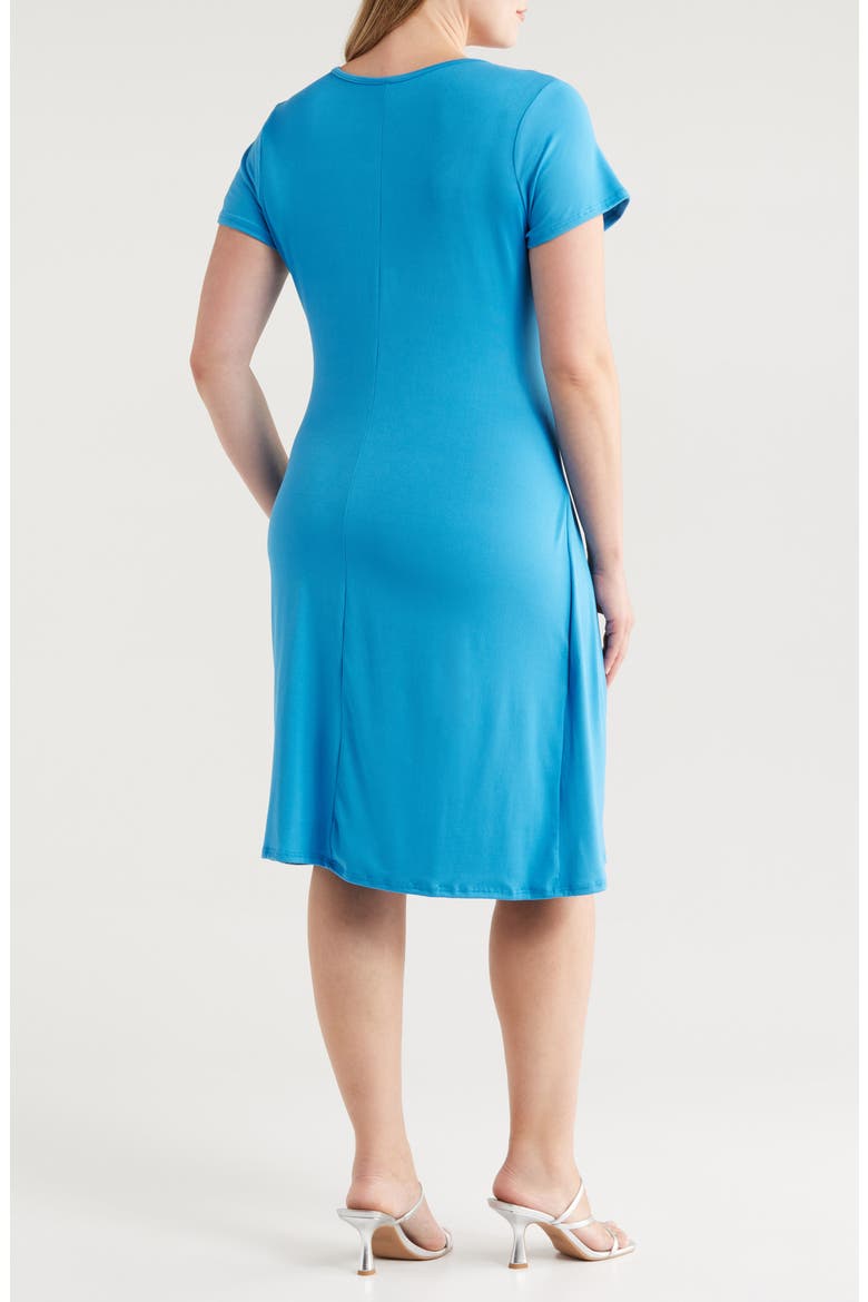 V-Neck Stretch Faux Wrap Dress, Alternate, color, TURQUOISE
