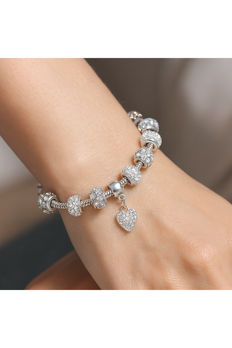 Crystal Hearts Charm Bracelet, Alternate, color, Silver