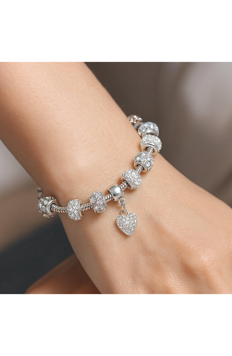 Donatello Gian Crystal Hearts Charm Bracelet, Alternate, color, Silver