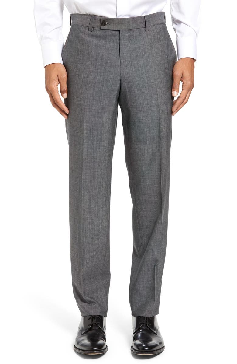 Ted Baker London Jefferson Flat Front Solid Wool Trousers, Main, color,
