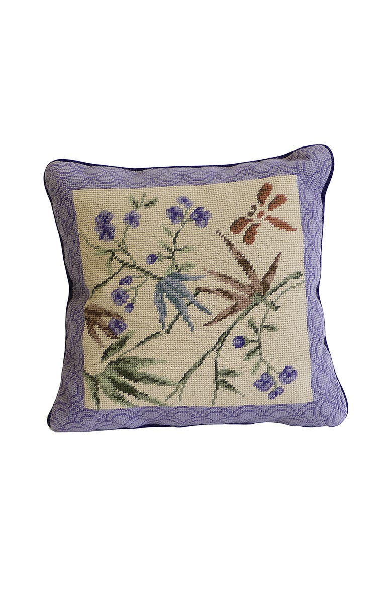 Shadows Needlepoint Accent Pillow 14" x 14", Main, color, Purple
