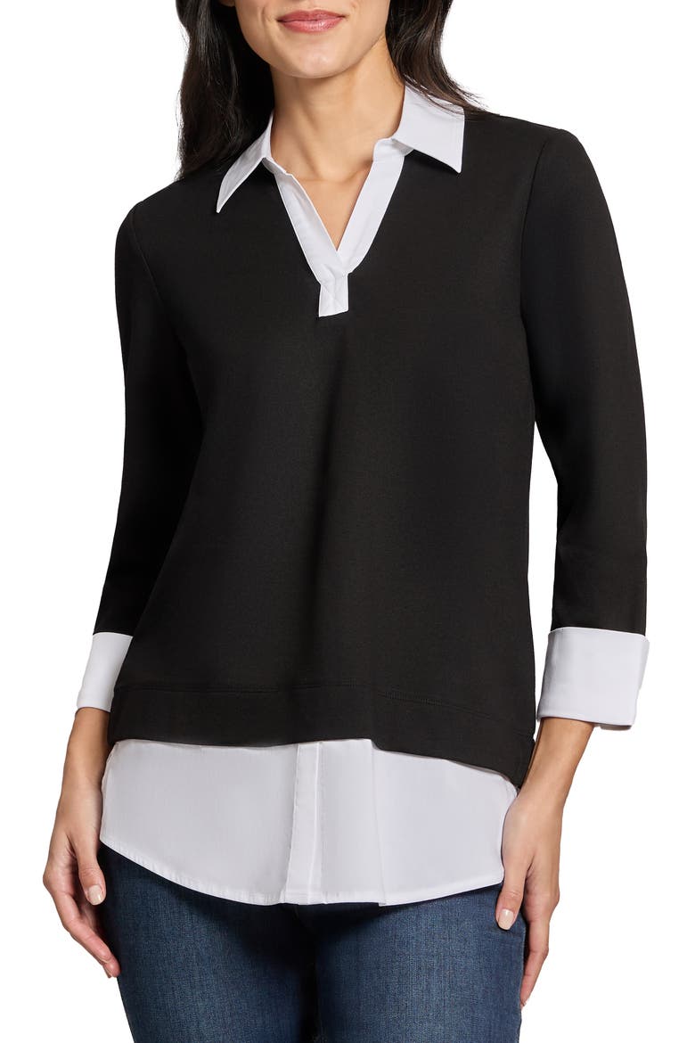 Serenity Poplin Trim Knit Top, Main, color, JONES BLACK/ NYC WHITE