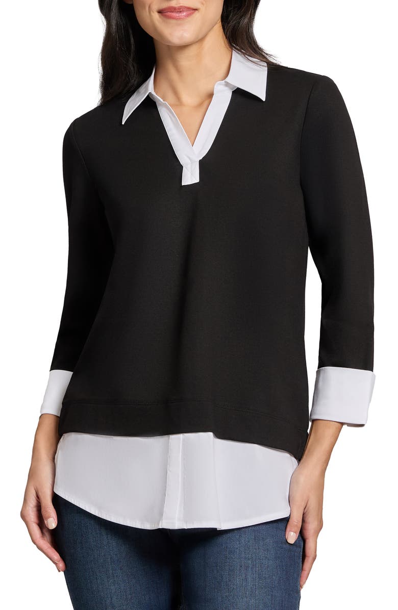 Jones New York Serenity Poplin Trim Knit Top, Main, color,