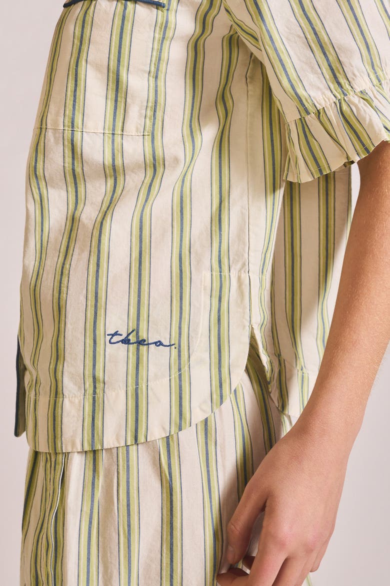 Cotton Stripe Short Pajamas, Alternate, color, Olive Stripe Ruffle