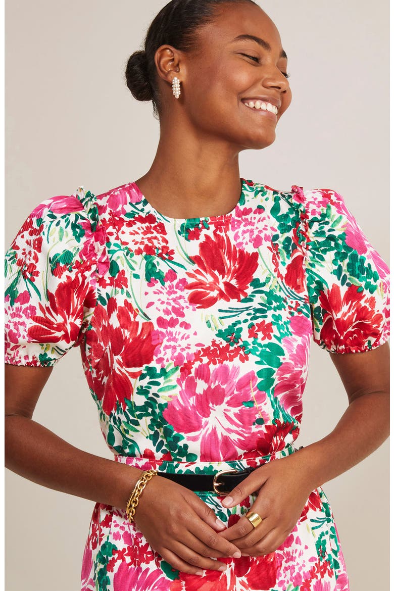 Brush Floral Print Puff Sleeve Top, Alternate, color, BRUSH FLORAL - MARSH