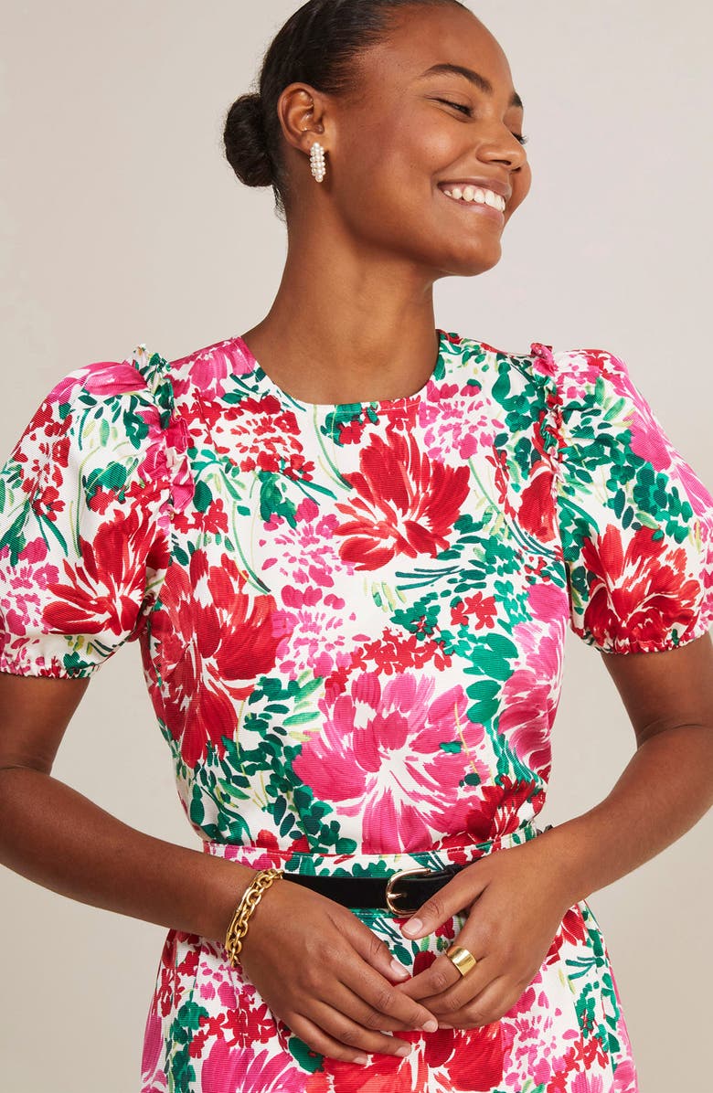 vineyard vines Brush Floral Print Puff Sleeve Top, Alternate, color, Brush Floral - Marsh