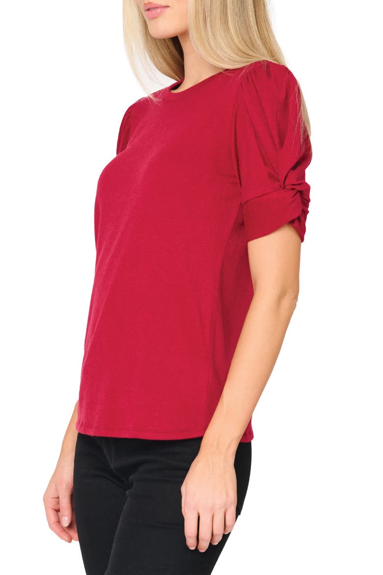 Twist Puff Sleeve Luxe T-Shirt, Alternate, color, CRANBERRY