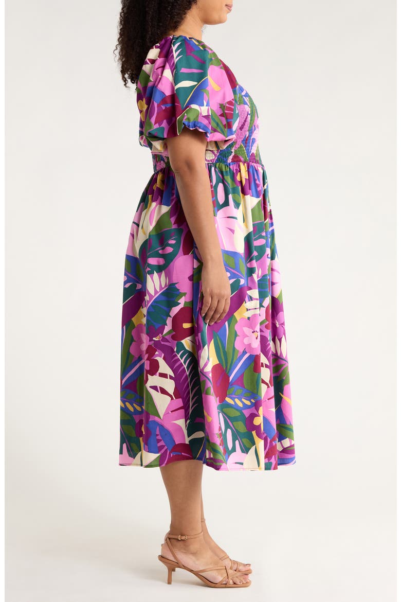 Blain Floral Maray Smocked Cotton Midi Dress, Alternate, color, PURPLE MULTI