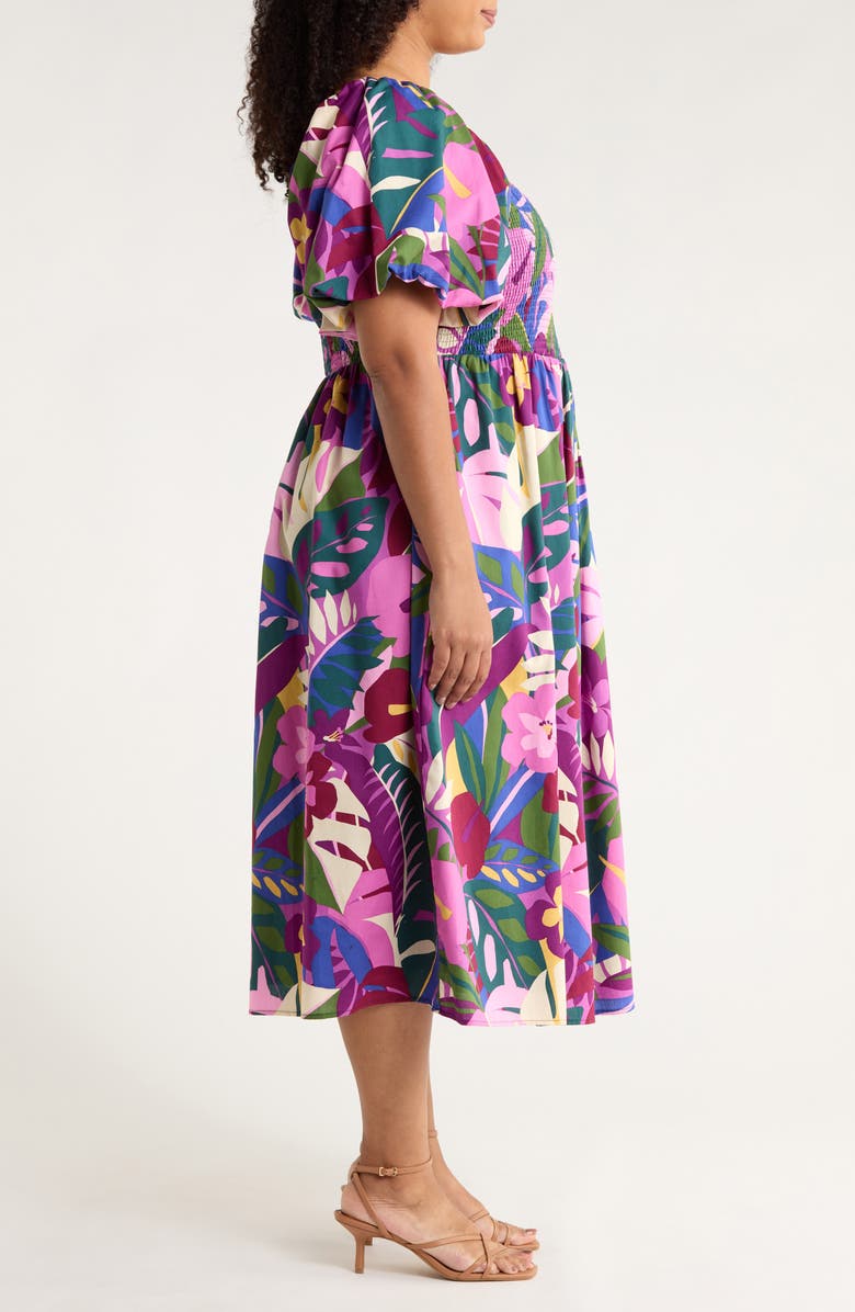 SUGARLIPS Blain Floral Maray Smocked Cotton Midi Dress, Alternate, color, Purple Multi